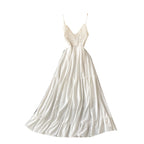 Crochet Knitted Lace-up White Slip Dress