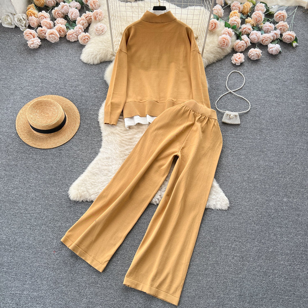 Color Blocking Jumper&Trousers Knitted 2Pcs
