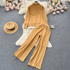 Color Blocking Jumper&Trousers Knitted 2Pcs