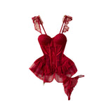 Vintage Mesh Ruffled Halter Dress