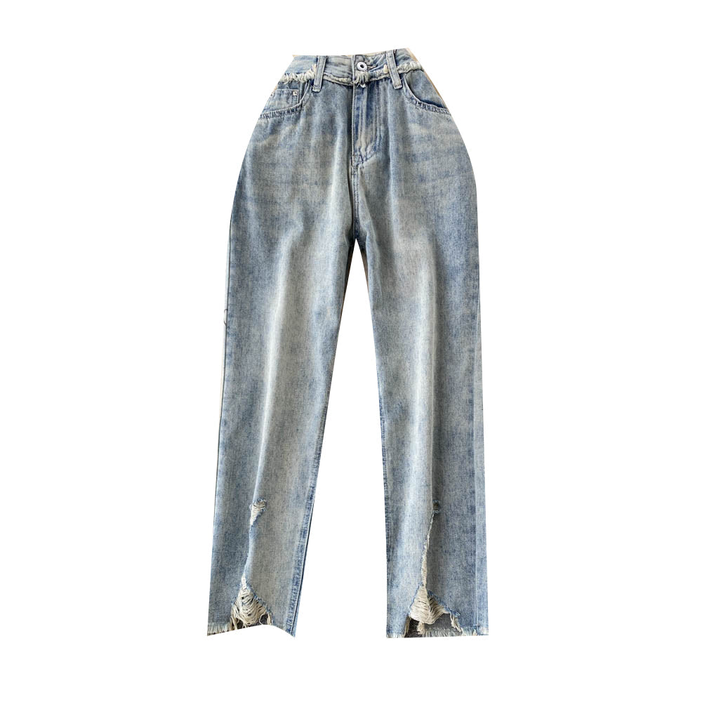 Vintage Loose Straight Ruffle Jeans