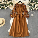 Bohemia Lace-up Embroidered Floral Dress