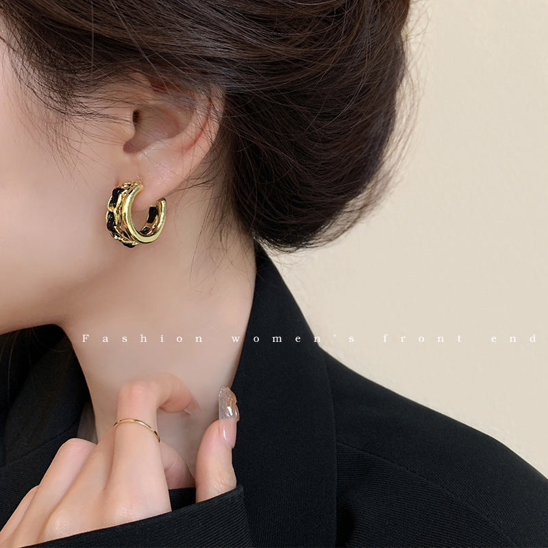 Double Layers Alloy&Leather Earrings