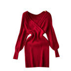 Vintage V-neck Waist-slimming Knitted Dress