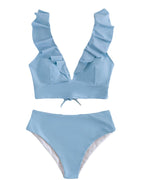 V-neck Ruffled Neckline High-waist Tankini