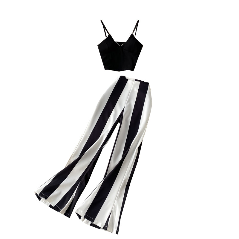 Chest Cushion V-Neck Short Halter Vest Two-Piece Set