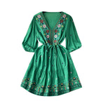 Bohemian Embroidered Drawstring Floral Dress