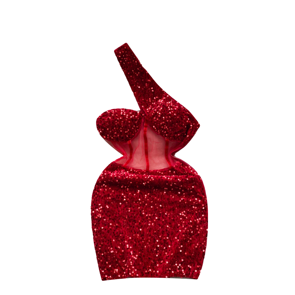 Slant Shoulder Sequin Mini Party Dress