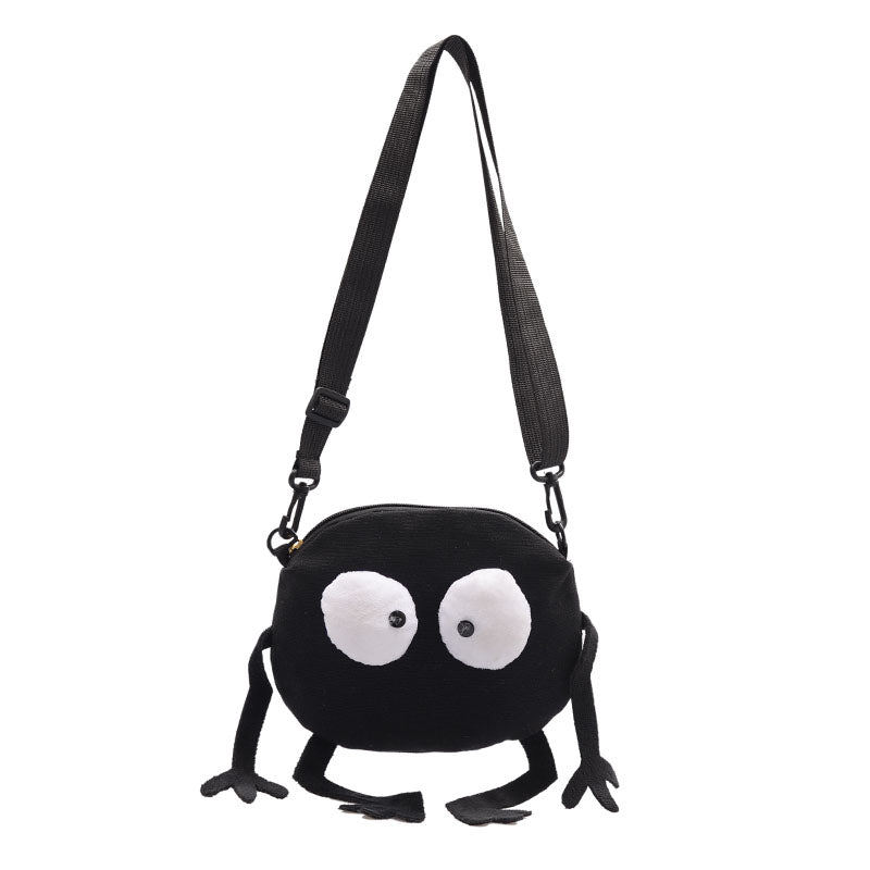 Black Furry Doll Canvas Crossbody Bag