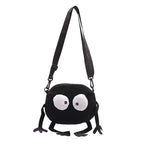 Black Furry Doll Canvas Crossbody Bag