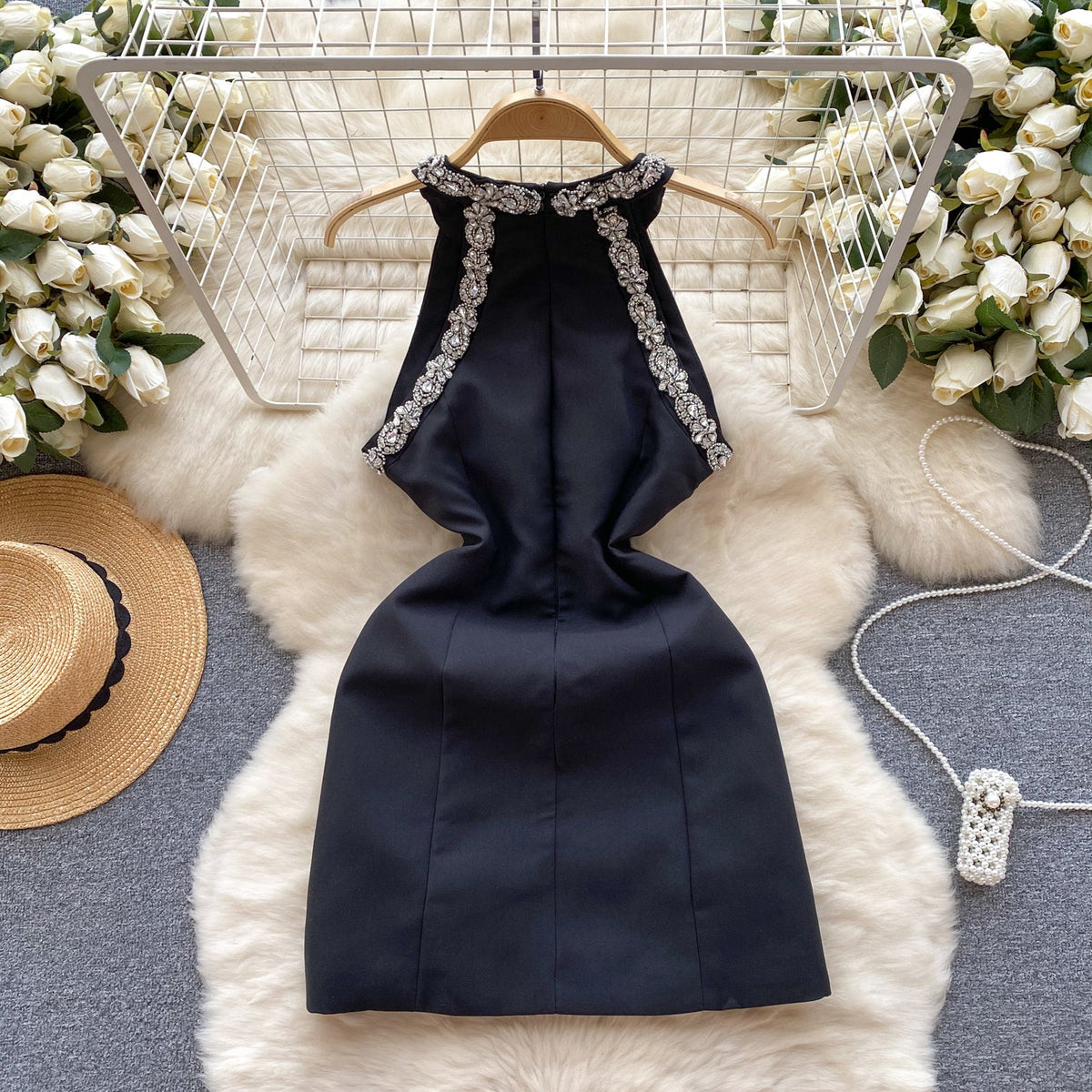 Beaded Tassel Sleeveless Halter Dress