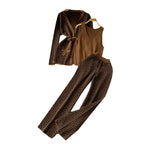 Printed Cardigan&Bottom Vest&Wide-leg Trousers