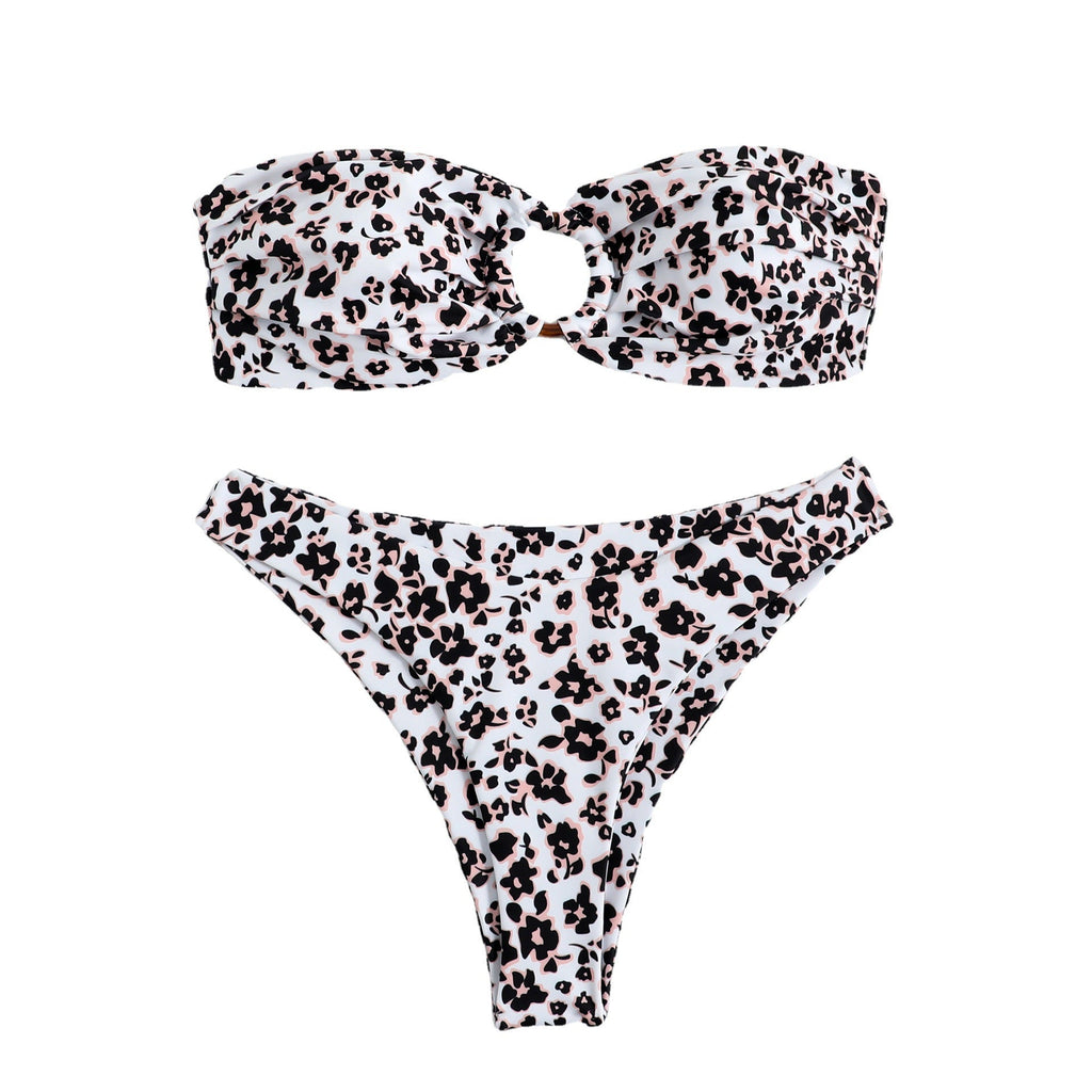 Halterless Multi-coloured Printed Bikini