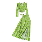 V-neck Top&Split Skirt Floral 2Pcs