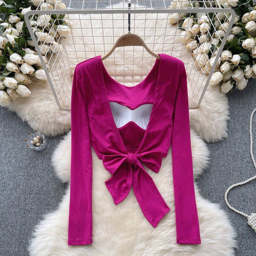 Chic U-neck Backless Lace-up Top