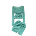 Off-shoulder Top&Skirt Solid 2Pcs