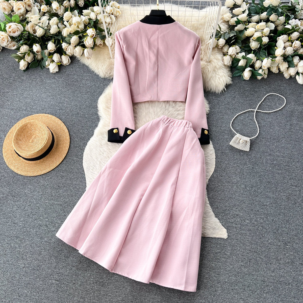 Round Neck Blazer&Skirt Elegant 2Pcs