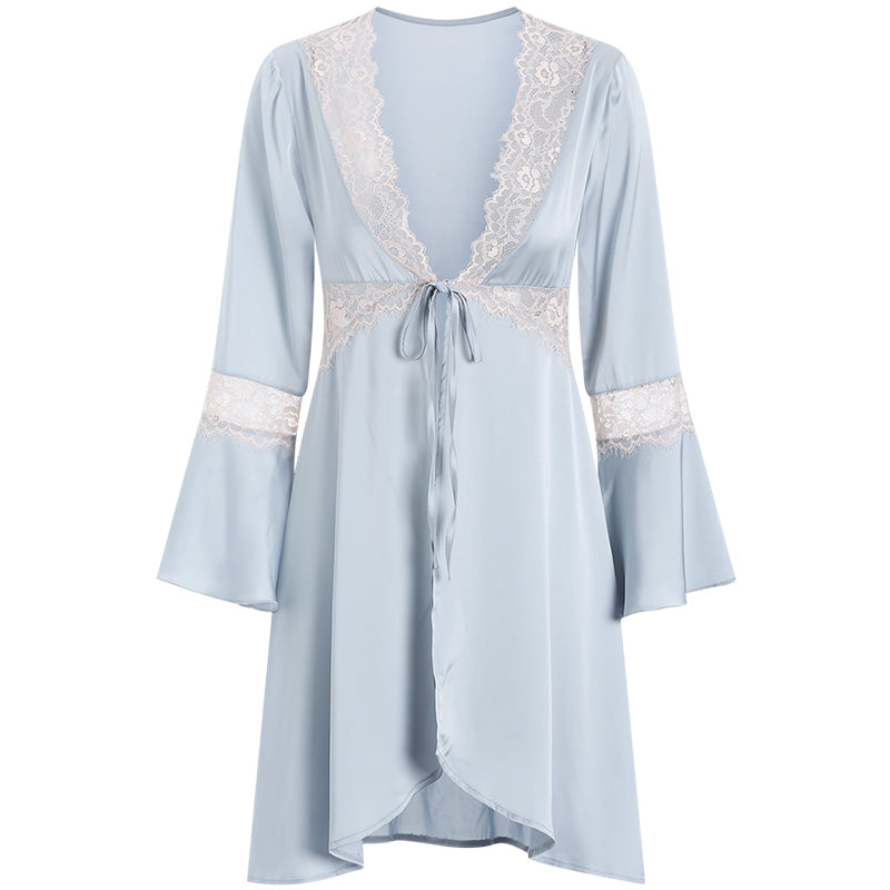 Elegant Lace-up Satin Lace Bathrobe