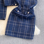 Tweed Plaid Blazer&Skirt 2Pcs