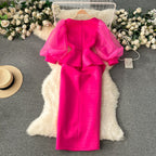 Vintage Beaded Ruffled Split Dress
