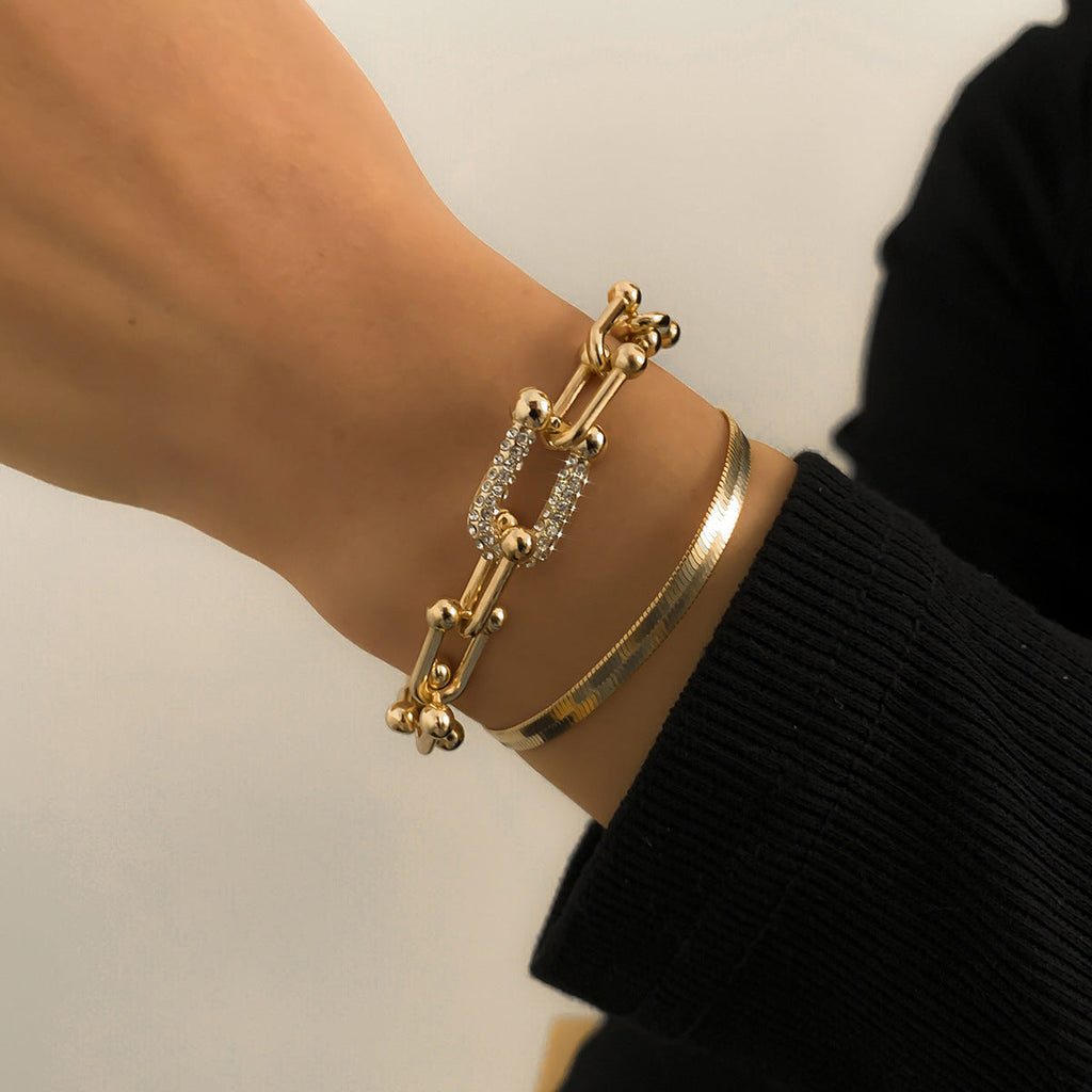 Rhinestone Studded U-Button Bracelet
