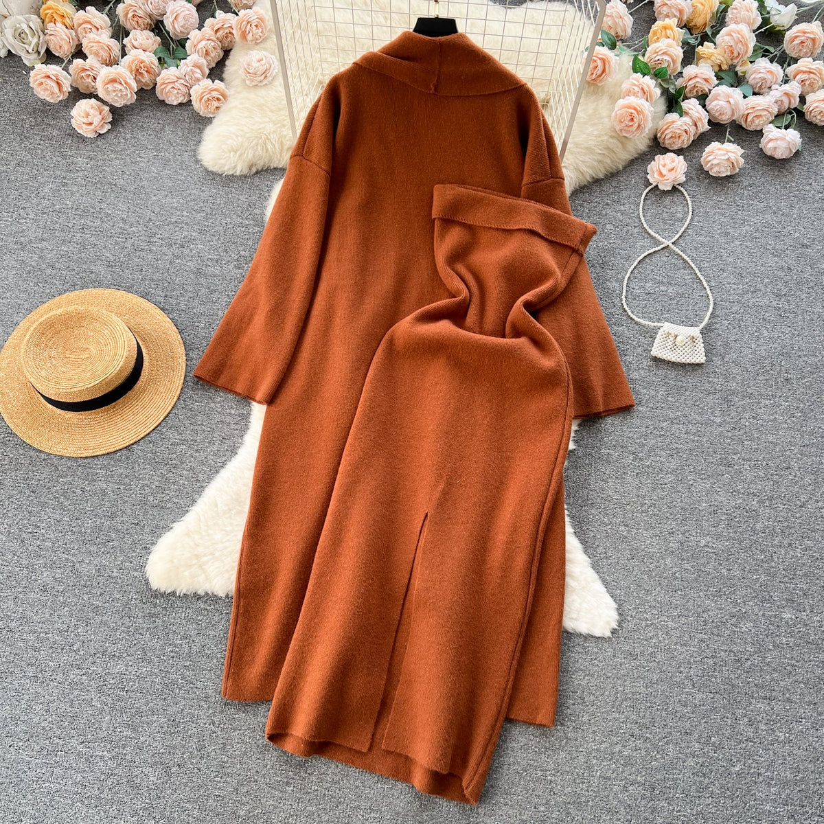 Loose-fit Cardigan&Strapless Dress 2Pcs