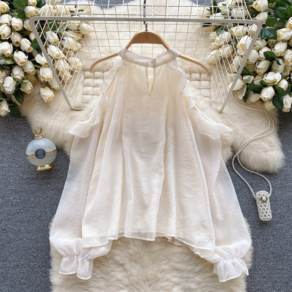 Beaded Bow-tie Pleated Glowing Shirt