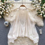 Beaded Bow-tie Pleated Glowing Shirt