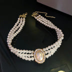 Multi-layer Pearl Rhinestone Choker Necklace