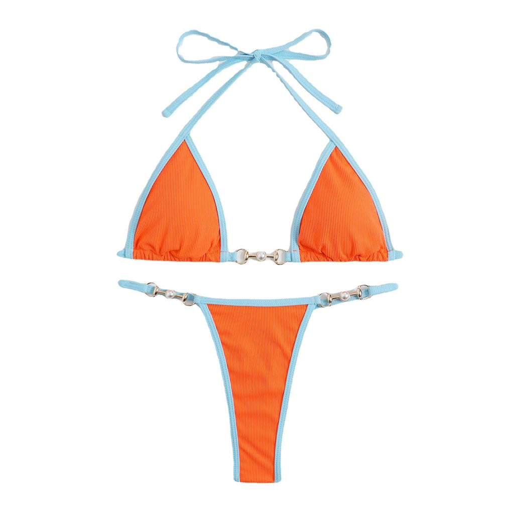 Pit-striped Fabric Color Blocking Bikini