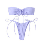 Solid Color Pleated Lace-up Bikini