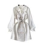 Bow-tie Plaid Dress&Skirt 2Pcs