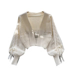 Bow Drawstring Short Knitted Cardigan