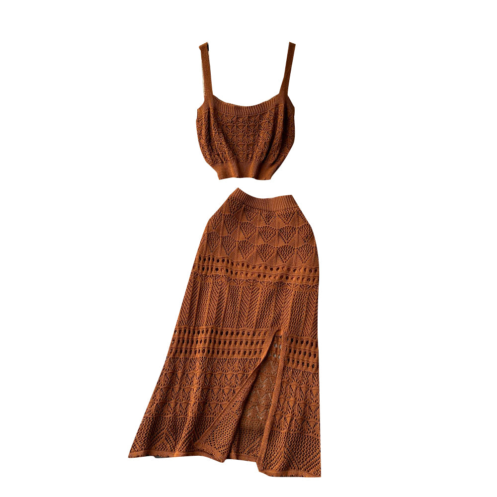 Camisole&Skirt Hollowed Knitted 2Pcs