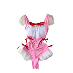 Sweet Pink Ruffle Mesh High-cut Jumpsuit