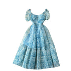Bubble-sleeve Floral Organza Puffy Dress