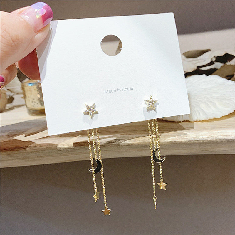 Moon And Star Tassel Earrings