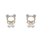 Pearl Bear Bow Stud Earrings