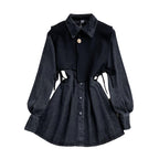 Fake Two Piece Waistcoat Lapel Denim Dress