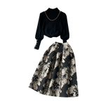 Turtleneck Sweater&Jacquard Skirt 2Pcs