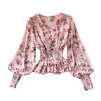 Chiffon Ruffle Trim V-neck Floral Top