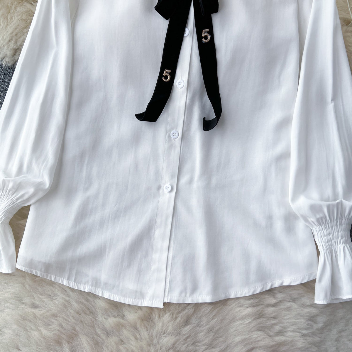 Bow-tie Shirt&Beaded Skirt 2Pcs