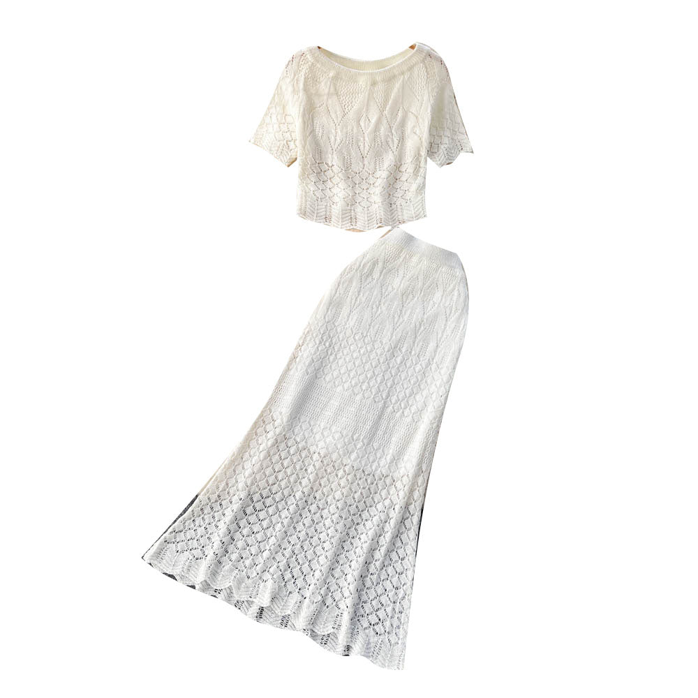 Crochet Top&Fishtail Skirt 2Pcs Set