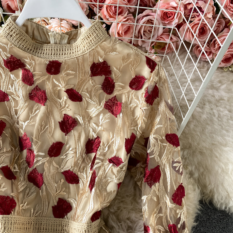 Vintage Embroidered Floral Mesh Dress