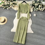 Twisted Cardigan&Split Skirt Knitted 2Pcs