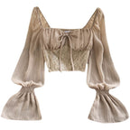 Midriff Baring Sequin Slim-fit Blouse