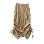 Cargo Skirt With High Waist Side Pockets And Slit Back