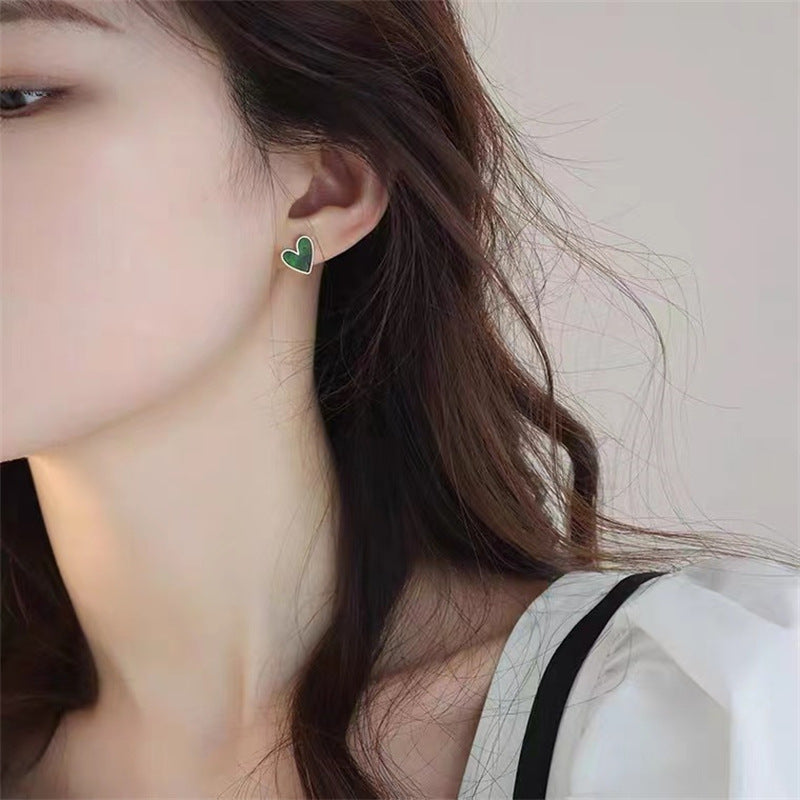 Retro Dark Green Heart-shaped Earrings