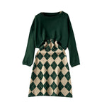 Cardigan&Rhombus Slip Dress Knitted 2Pcs