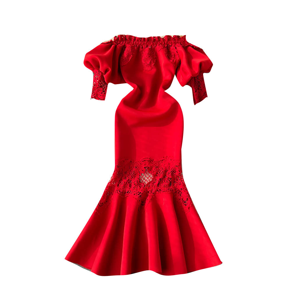 Vintage Lace Embroidery Fishtail Dress